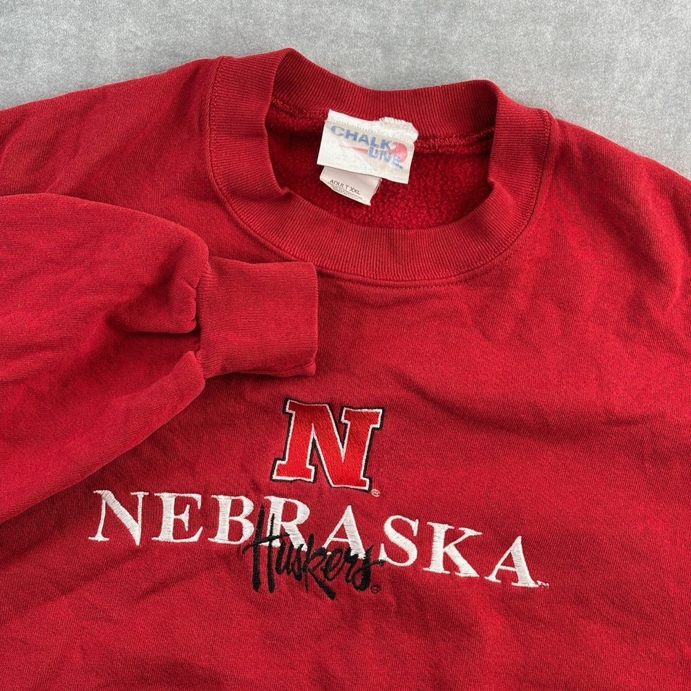 Nebraska Huskers Crewneck Sweatshirt Vintage Chalk Line Red Embroidered Mens XXL